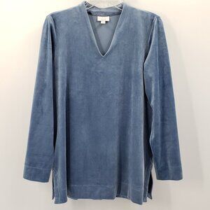 J. Jill Pure Jill Velvet Tunic Top Women's M Dusky Blue Long Sleeve V-Neck Soft